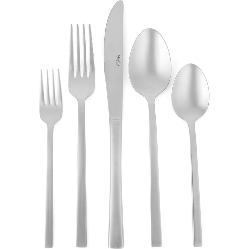 imageMartha Stewart Watercliffe 16 pc Flatware Silverware Set Stainless Steel Utensils Forks Spoons Knives Service for 4 LinenSouthland Mirror Polish