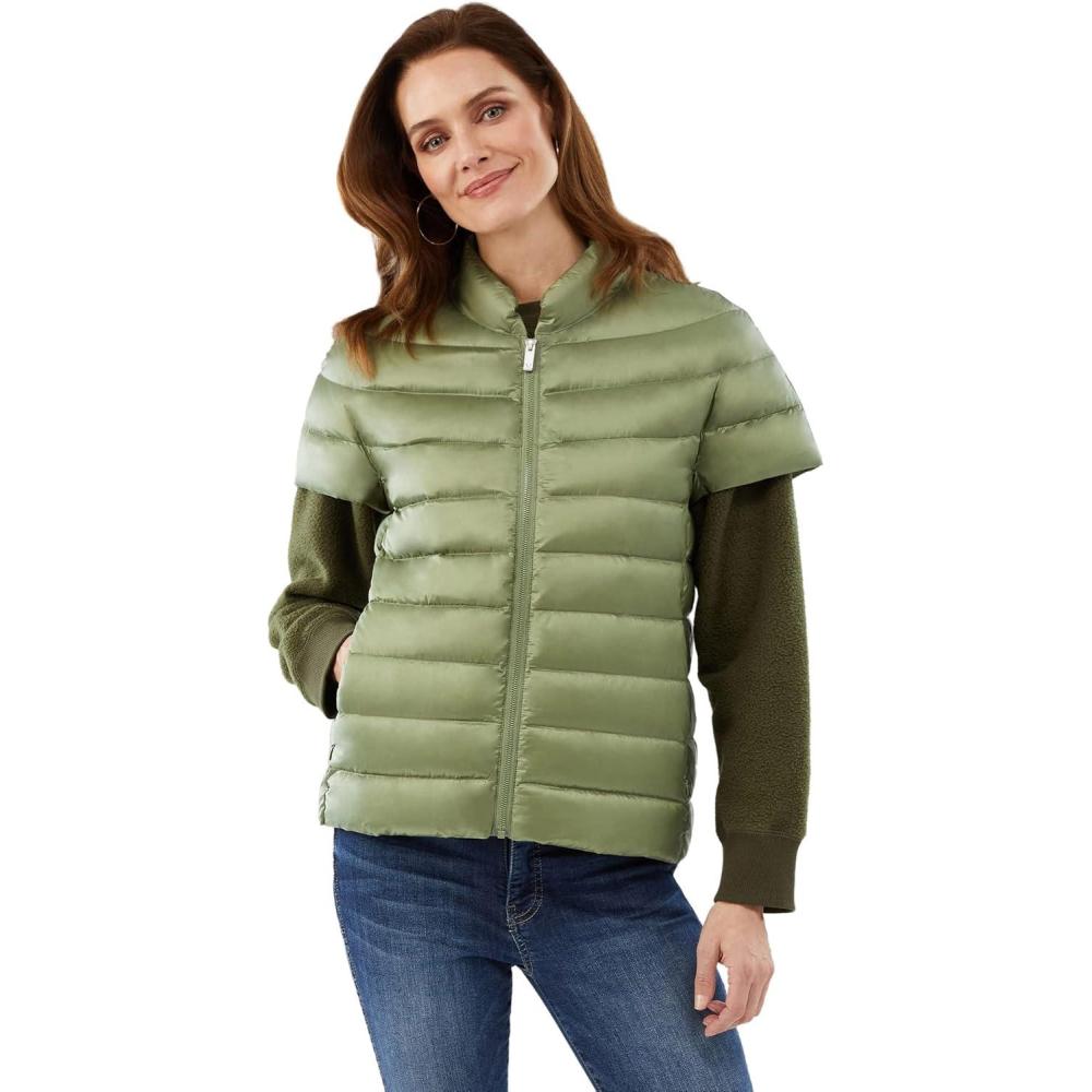 imageMartha Stewart Womens Puffy Down Vest Lightweight Casual Short Sleeve Vest Jacket Quilted Outerwear with PocketsSage