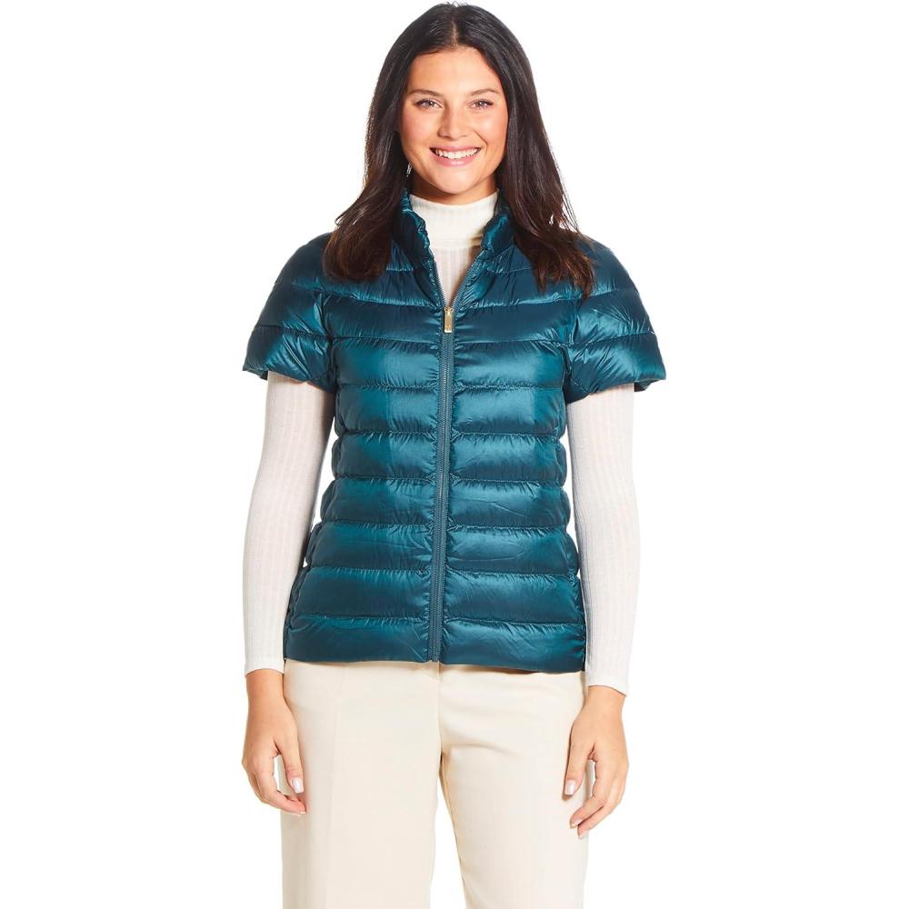 imageMartha Stewart Womens Puffy Down Vest Lightweight Casual Short Sleeve Vest Jacket Quilted Outerwear with PocketsSea Green