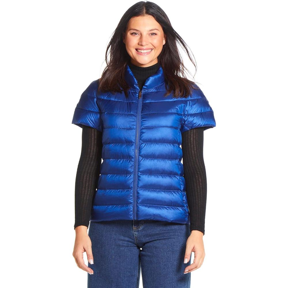 imageMartha Stewart Womens Puffy Down Vest Lightweight Casual Short Sleeve Vest Jacket Quilted Outerwear with PocketsSociety Blue