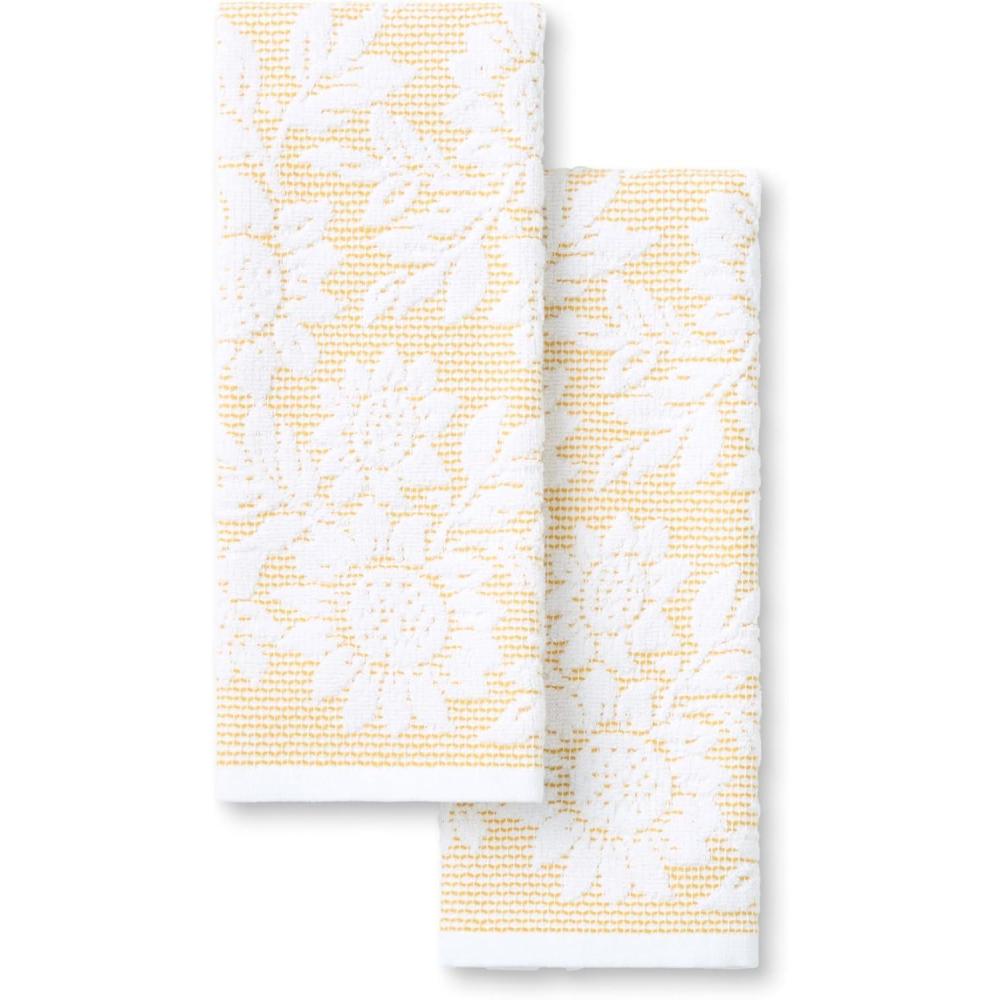imageMartha Stewart Woodland Harvest Jacquard Leaves Kitchen Towel 2Pack Set 100 Cotton with Absorbent Honeycomb Texture Decorative Kitchen Towels Green 16quotX28quotYellow
