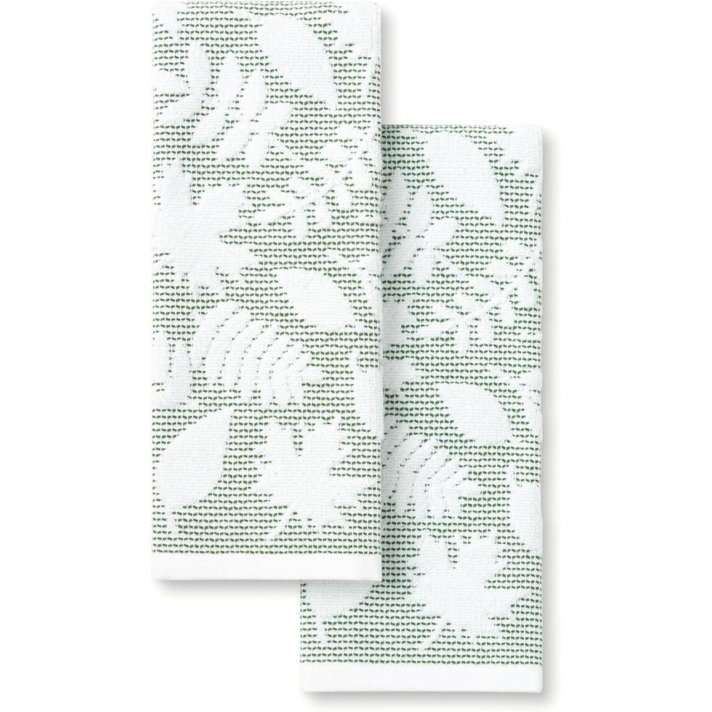 imageMartha Stewart Woodland Harvest Jacquard Leaves Kitchen Towel 2Pack Set 100 Cotton with Absorbent Honeycomb Texture Decorative Kitchen Towels Green 16quotX28quotGreen