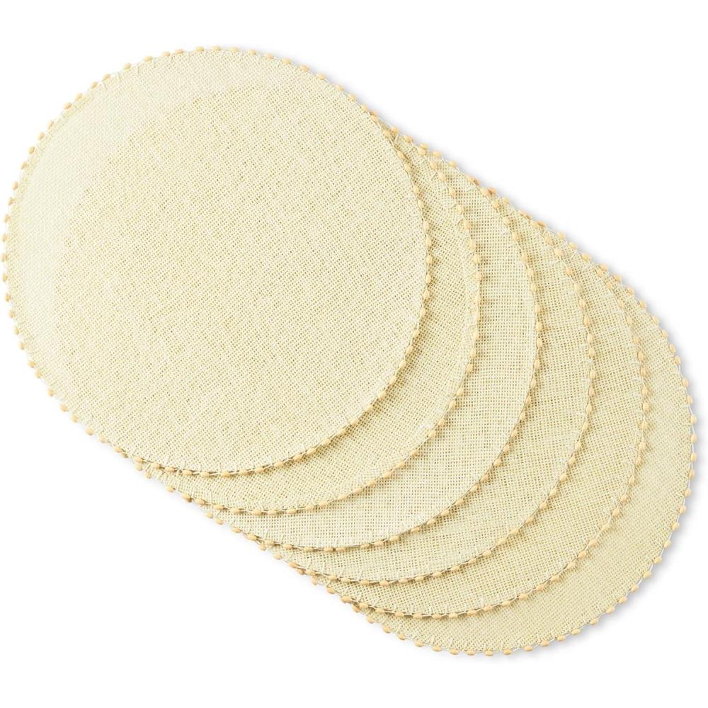 imageMartha Stewart Woven Water Resistant Lindos Placemat Set 6Pack 15quot Round BeigeBeige