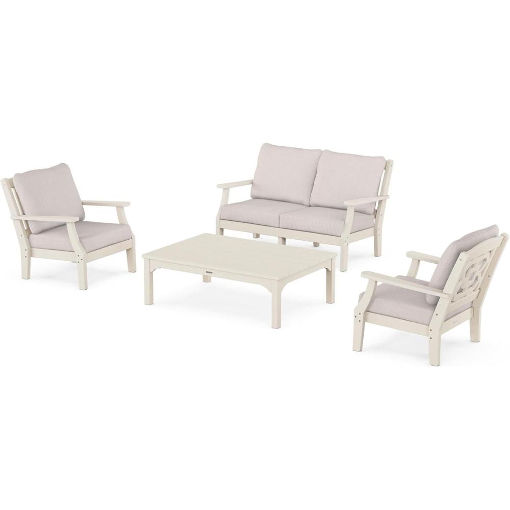 imageMartha Stewart by POLYWOOD Chinoiserie 4Piece Deep Seating Set with Loveseat in SandGlacier SpaSand  Dune Burlap