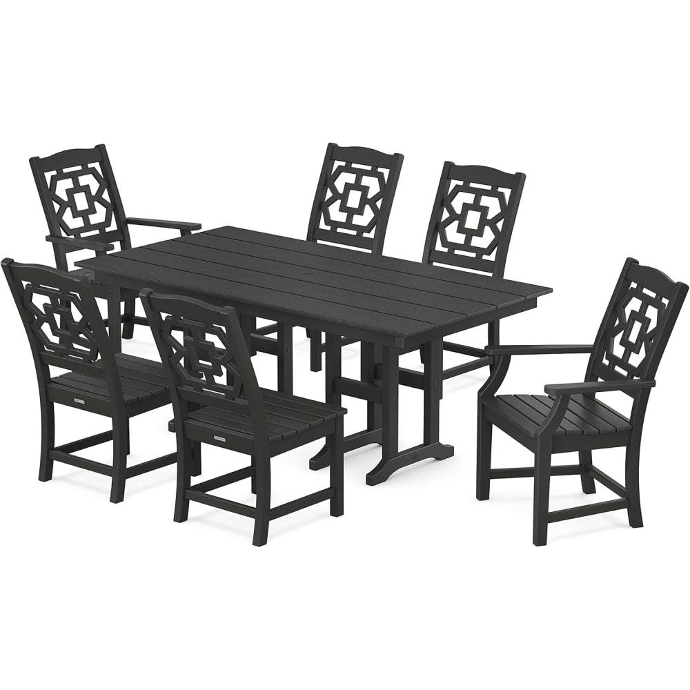 imageMartha Stewart by POLYWOOD Chinoiserie 7Piece Farmhouse Dining Set in SandBlack