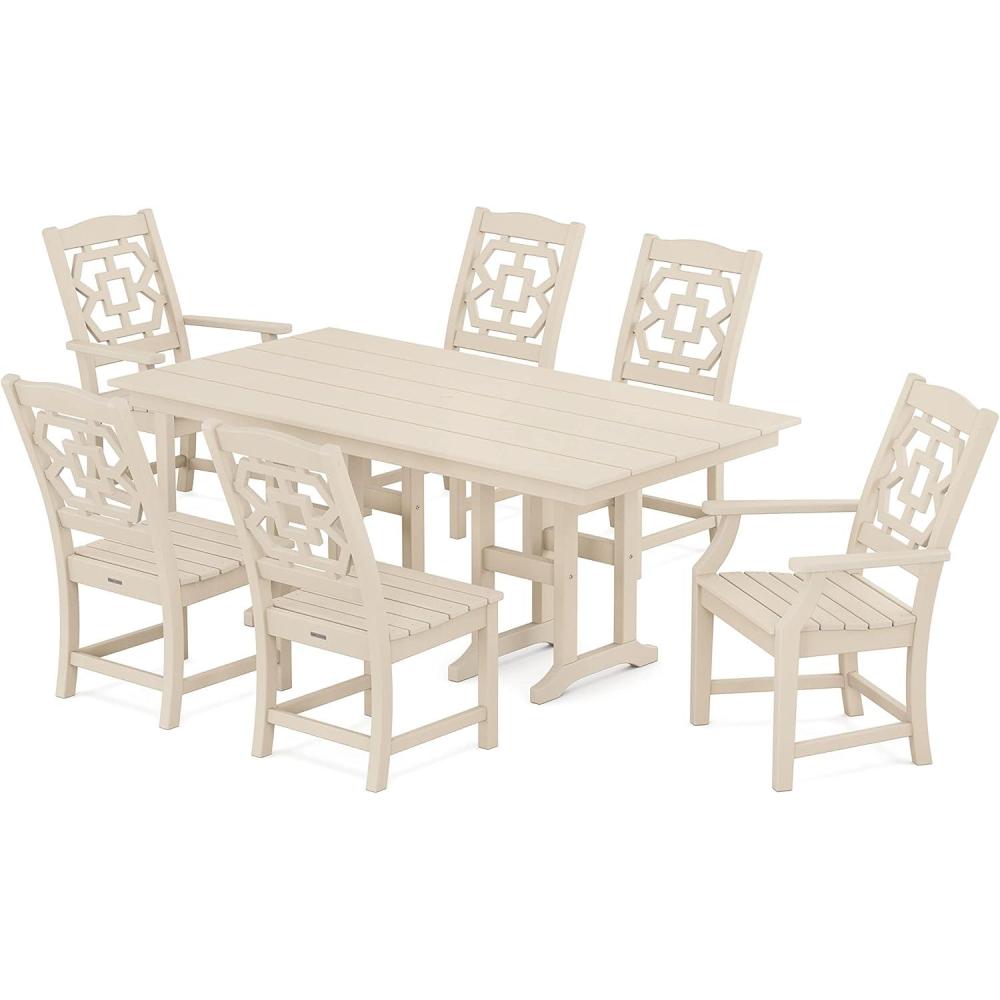 imageMartha Stewart by POLYWOOD Chinoiserie 7Piece Farmhouse Dining Set in SandSand