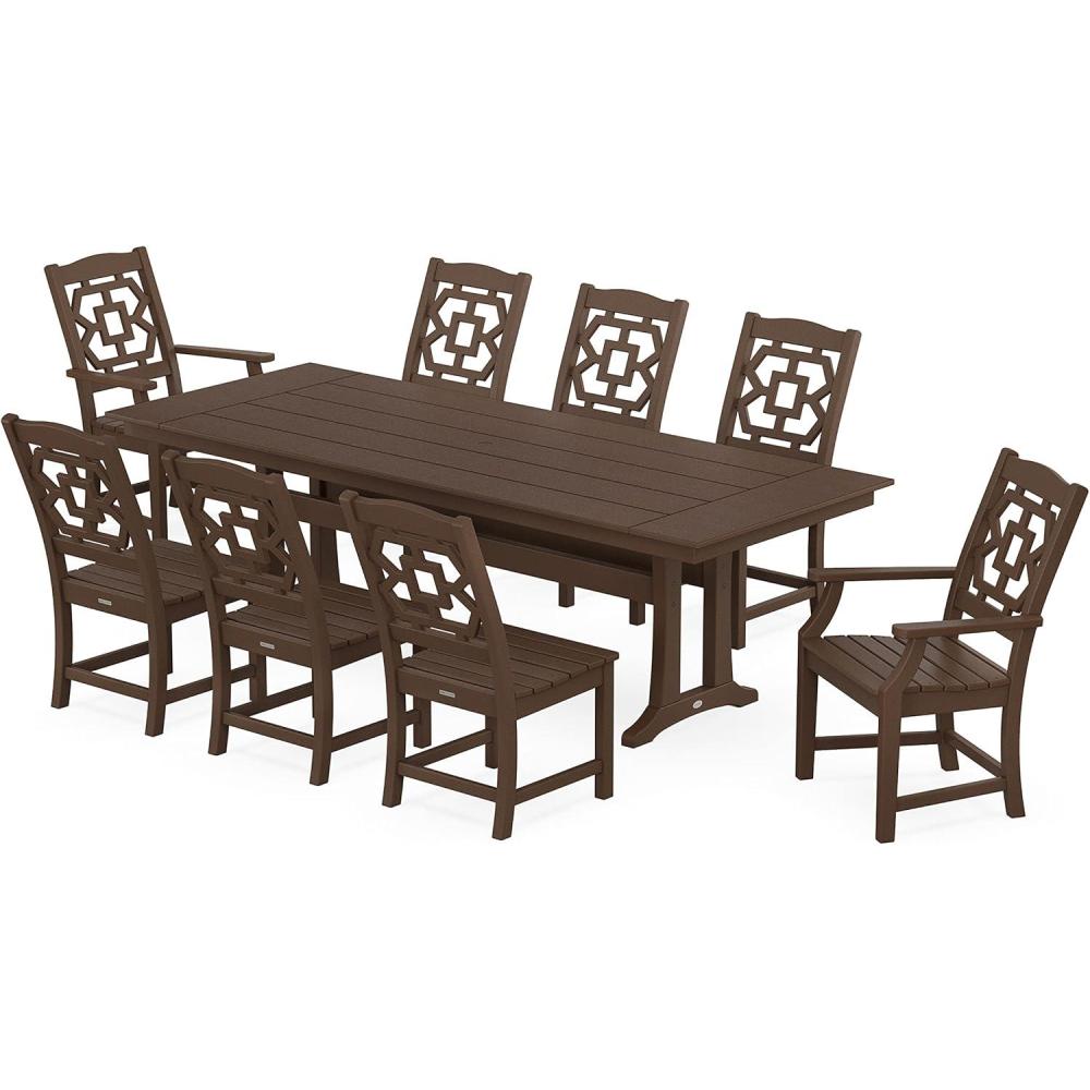 imageMartha Stewart by POLYWOOD Chinoiserie 9Piece Farmhouse Dining Set with Trestle Legs in SandMahogany