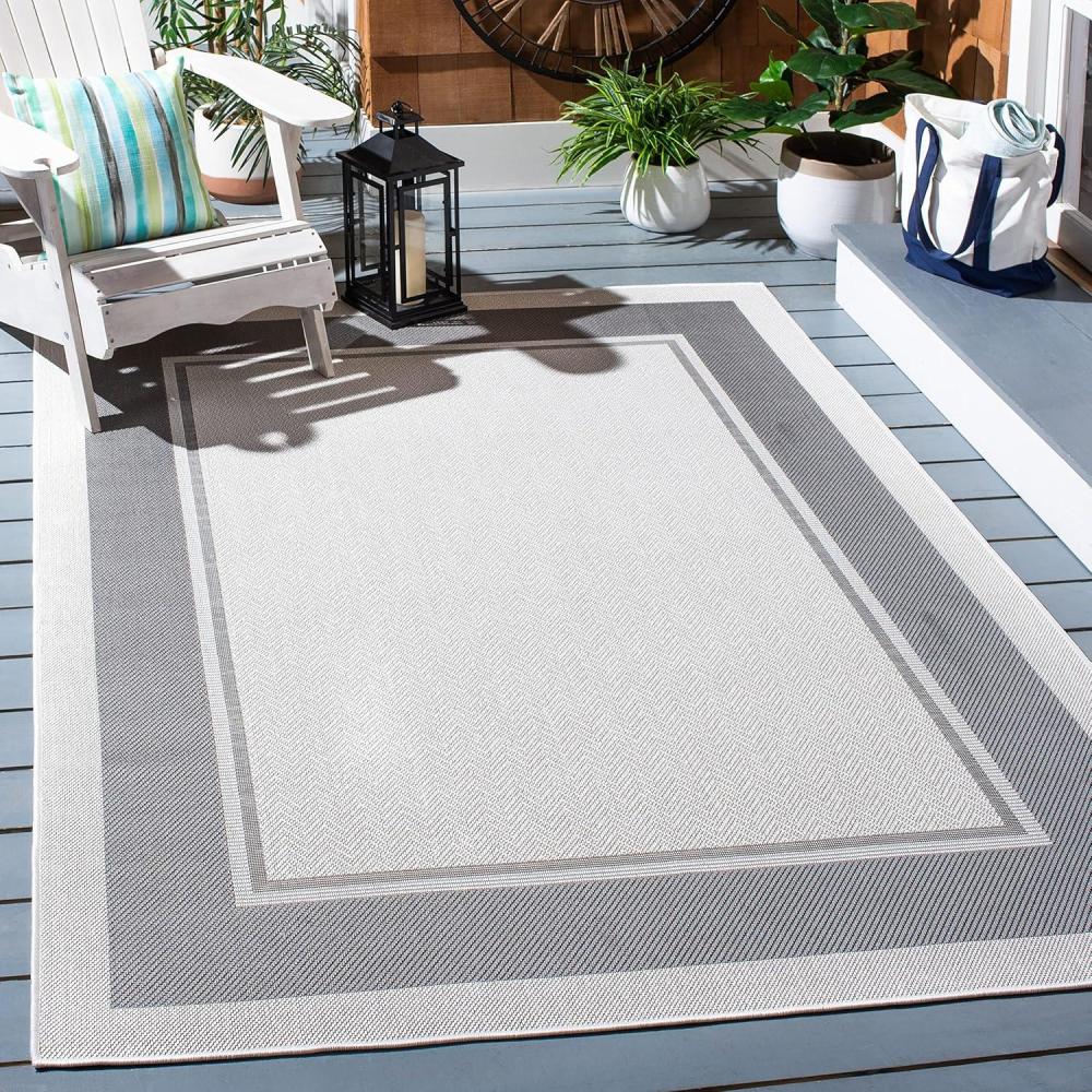 imageMartha Stewart x SAFAVIEH Outdoor Area Rug Collection  55quot x 77quot Ivory ampamp Beige Weather Resistant ampamp Washable Ideal for Patio Backyard Mudroom Deck Dining Space MSRO317BIvoryGrey