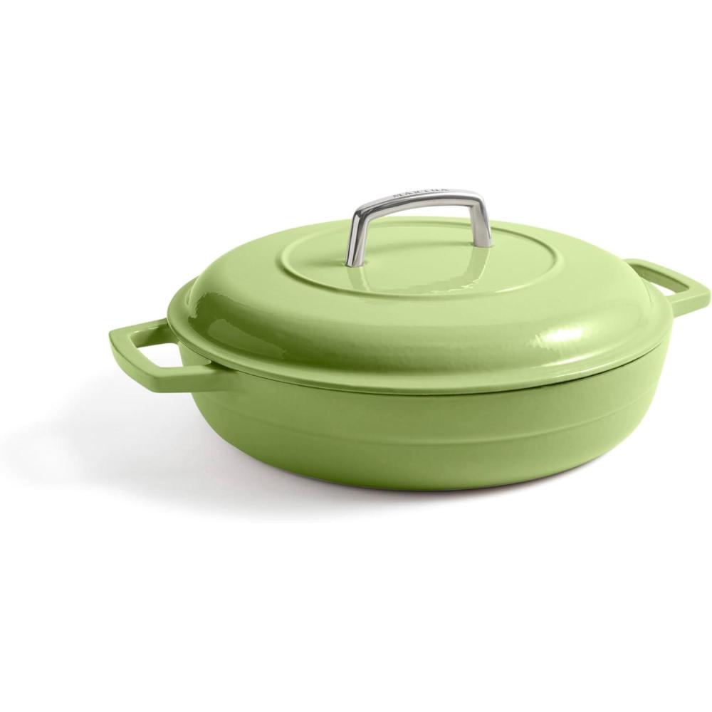imageMartha by Martha Stewart 7 QT European Enameled Cast Iron Dutch Oven wLid  GanacheBay Leaf