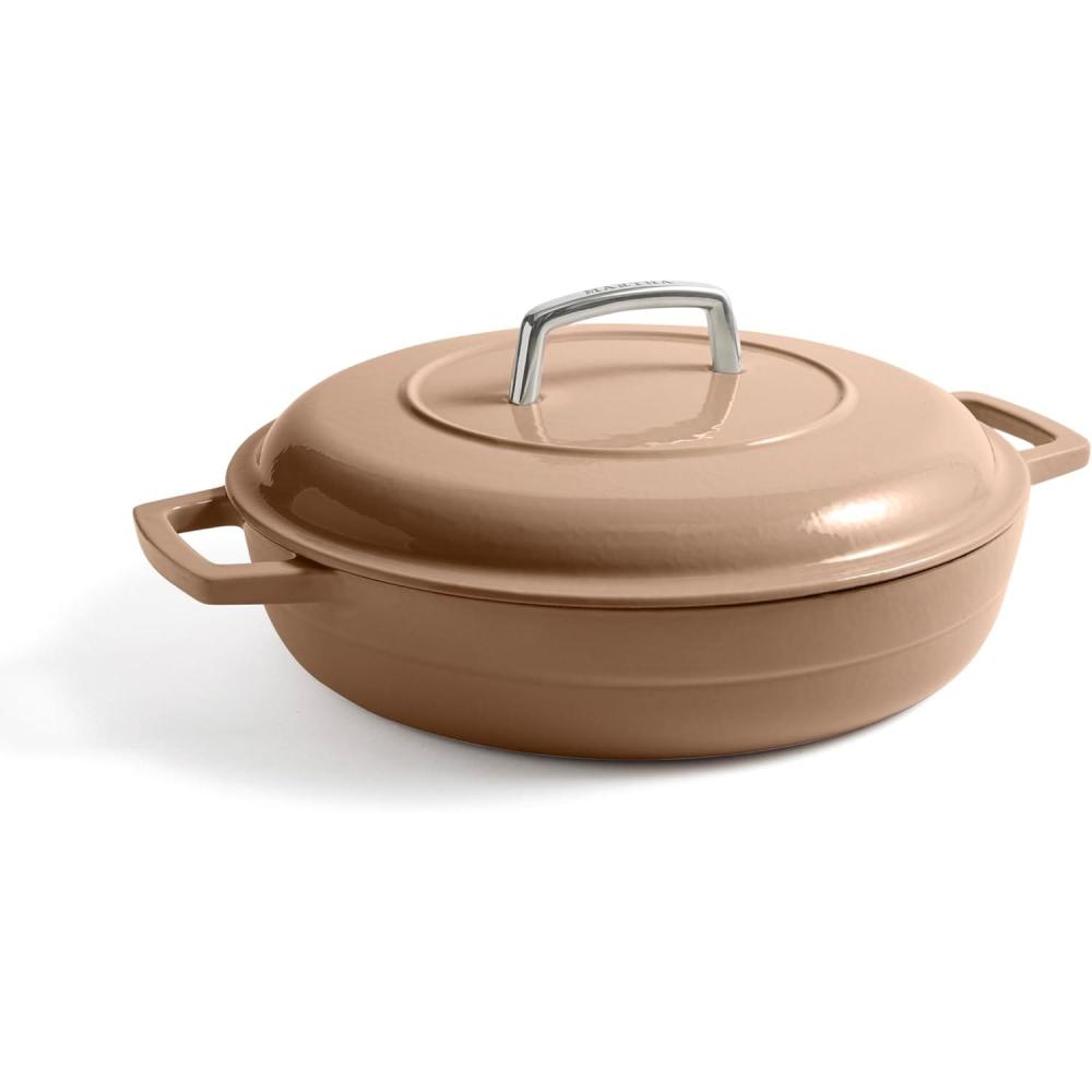 imageMartha by Martha Stewart 7 QT European Enameled Cast Iron Dutch Oven wLid  GanacheGanache