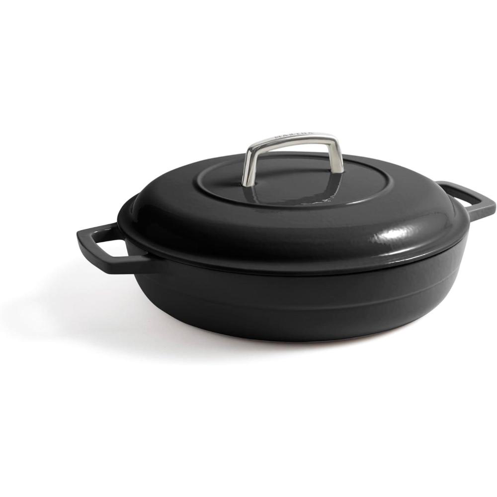 imageMartha by Martha Stewart 7 QT European Enameled Cast Iron Dutch Oven wLid  GanacheObsidian