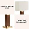 Ink+Ivy Table Lamp for Bedroom – Faux Leather Design Gold Accent Nightstand Lamp, Rustic Study Lamp, Clear Polarized Cord, Rotary On/Off Switch in-Line, Hawley Lamp Decor, 22″ H Gold/Brown