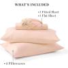 Martha Stewart – Full Size Sheets Set, Crisp & Tailored Cooling Sheets w/a Naturally Smooth Cotton Percale Lightweight Feel – Bed Sheets with Matching Pillowcases & Fitted Sheet (Skylands Solid Blue)(Peachy Keen)