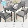 Martha Stewart Bedford 7 Piece Aluminum Patio Set with 62″ Table and 6 Stackable Chairs with Gray Brushed Woodgrain Finish, Gray All-Weather Seat Cushions(Grey)