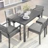Martha Stewart Bedford 7 Piece Aluminum Patio Set with 62″ Table and 6 Stackable Chairs with Gray Brushed Woodgrain Finish, Gray All-Weather Seat Cushions(Grey)