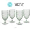 Martha Stewart Chauncey 4-Pack Hobnail Glass Tumblers, 14.3 oz – Handmade Pink Drinking Glasses, Vintage Textured Water Cups for Everyday Use or Entertaining(Green (Hobnail))