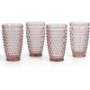 Martha Stewart Chauncey 4-Pack Hobnail Glass Tumblers, 14.3 oz – Handmade Pink Drinking Glasses, Vintage Textured Water Cups for Everyday Use or Entertaining(Pink (Hobnail))
