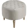 Martha Stewart Clara Coffee Table – Solid Wood Frame, Soft Fabric, Button Tufted, Oval Large Accent Ottoman – Modern Foam Padded Top Footstool Cocktail Living Room Furniture, Linen