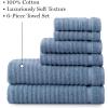 Martha Stewart Egyptian Cotton Bath Towels Set – 6 Piece, 2 Bath Towels – 2 Hand Towels – 2 Washcloths, Absorbent Bathroom Towels, Bathroom Essentials, Butter(Textured Blue)