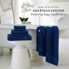 Martha Stewart Egyptian Cotton Bath Towels Set – 6 Piece, 2 Bath Towels – 2 Hand Towels – 2 Washcloths, Absorbent Bathroom Towels, Bathroom Essentials, Butter(Navy)