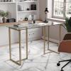 Martha Stewart Eli Home Office Desk with Glass Top and Steel Frame, Polished Brass(Clear Top/Polished Brass Frame)