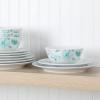 Martha Stewart Empress Bouquet 12-Piece Decorated Porcelain Chip and Scratch Resistant Dinnerware Plates and Bowls Set – Teal Floral