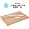 Martha Stewart Goswell 3pc Set w/ 8″ Triple Riveted Stainless Steel Carving Knife, 6″ Triple Riveted Stainless Steel Carving Fork w/Beech Wood Cutting and Serving Board(Linen)