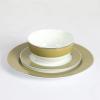 Martha Stewart Gracie Lane 12-Piece Porcelain Chip and Scratch Resistant Decorated Dinnerware Set – Sharkey Grey w/Gold Rim(Olive Green w/ Gold Rim)