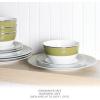 Martha Stewart Gracie Lane 12-Piece Porcelain Chip and Scratch Resistant Decorated Dinnerware Set – Sharkey Grey w/Gold Rim(Olive Green w/ Gold Rim)