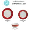 Martha Stewart Gracie Lane 12-Piece Porcelain Chip and Scratch Resistant Decorated Dinnerware Set – Sharkey Grey w/Gold Rim(Persimmon w/ Gold Rim)