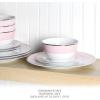 Martha Stewart Gracie Lane 12-Piece Porcelain Chip and Scratch Resistant Decorated Dinnerware Set – Sharkey Grey w/Gold Rim(Pink w/ Gold Rim)