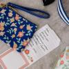Martha Stewart ID Zipper Wallet with Wristlet for Women, Cute Badge Holder for Teacher/Nurse (Floral Deep Ultramarine)