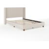 Martha Stewart Kay Low Profile Platform Bed with Wingback Headboard, Channel Stitched Faux Linen Upholstery, No Box Spring Needed, King, Beige(Beige Fabric/Walnut Legs)