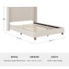 Martha Stewart Kay Low Profile Platform Bed with Wingback Headboard, Channel Stitched Faux Linen Upholstery, No Box Spring Needed, King, Beige(Beige Fabric/Walnut Legs)
