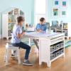 Martha Stewart Kids’ Art Table and Chair Set – Linen White: Wooden Play Table for Arts and Crafts| Coloring Desk with Paint Cups, Paper Roll and Craft Supplies Storage Bins