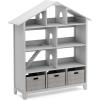 Martha Stewart Kids Deluxe Dollhouse Bookcase – Linen White Bookshelf: Wooden Book & Toy Storage Shelf Organizer | Toddler Book Organization | Kids’ Tall Bookshelf for Playroom and Bedroom Storage(Grey)