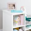 Martha Stewart Kids’ Jr. Reading Nook with Bins – Linen White: Kids Wood Bookshelf and Storage Bench with Open Shelves and Canvas Storage Bins for Toys, Games, and Books | Toddler Room Furniture