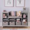 Martha Stewart Kids’ Reading Nook – Linen White: Wooden Storage Bench Bookshelf Organizer with Seat Cushion, and Fabric Bins for Toys, Books, Art – Bedroom or Playroom Cubby(Grey)