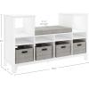 Martha Stewart Kids’ Reading Nook – Linen White: Wooden Storage Bench Bookshelf Organizer with Seat Cushion, and Fabric Bins for Toys, Books, Art – Bedroom or Playroom Cubby(Linen White)