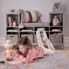 Martha Stewart Kids’ Reading Nook – Linen White: Wooden Storage Bench Bookshelf Organizer with Seat Cushion, and Fabric Bins for Toys, Books, Art – Bedroom or Playroom Cubby(Grey)