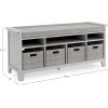 Martha Stewart Kids’ Storage Bench – Linen White: Wooden Toy and Book Organizer with Shelves, Built-in Cushion and Fabric Bins for Playroom and Bedroom(Grey)