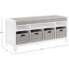 Martha Stewart Kids’ Storage Bench – Linen White: Wooden Toy and Book Organizer with Shelves, Built-in Cushion and Fabric Bins for Playroom and Bedroom(Linen White)