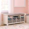 Martha Stewart Kids’ Storage Bench – Linen White: Wooden Toy and Book Organizer with Shelves, Built-in Cushion and Fabric Bins for Playroom and Bedroom(Linen White)