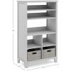 Martha Stewart Kids’ Tall Bookcase – Linen White: 48 Inch Wooden Storage Organizer Cubby with Fabric Bins for Playroom and Bedroom(Grey)