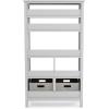 Martha Stewart Kids’ Tall Bookcase – Linen White: 48 Inch Wooden Storage Organizer Cubby with Fabric Bins for Playroom and Bedroom(Grey)