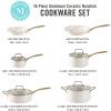 Martha Stewart Lockton 2 Piece 10″ & 12″ Heavy Gauge Aluminum Premium Nonstick Fry Pan Set – Linen(Linen w/ Gold Handle)