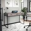 Martha Stewart Ollie Home Office Desk with 3 Drawers in White with Polished Brass Hardware(Gray Top/Oil Rubbed Bronze Frame)