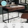 Martha Stewart Ollie Home Office Desk with 3 Drawers in White with Polished Brass Hardware(Walnut Top/Oil Rubbed Bronze Frame)