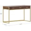 Martha Stewart Ollie Home Office Desk with 3 Drawers in White with Polished Brass Hardware(Walnut Top/Polished Brass Frame)
