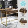 Martha Stewart Ollie Home Office Desk with 3 Drawers in White with Polished Brass Hardware(Walnut Top/Polished Brass Frame)